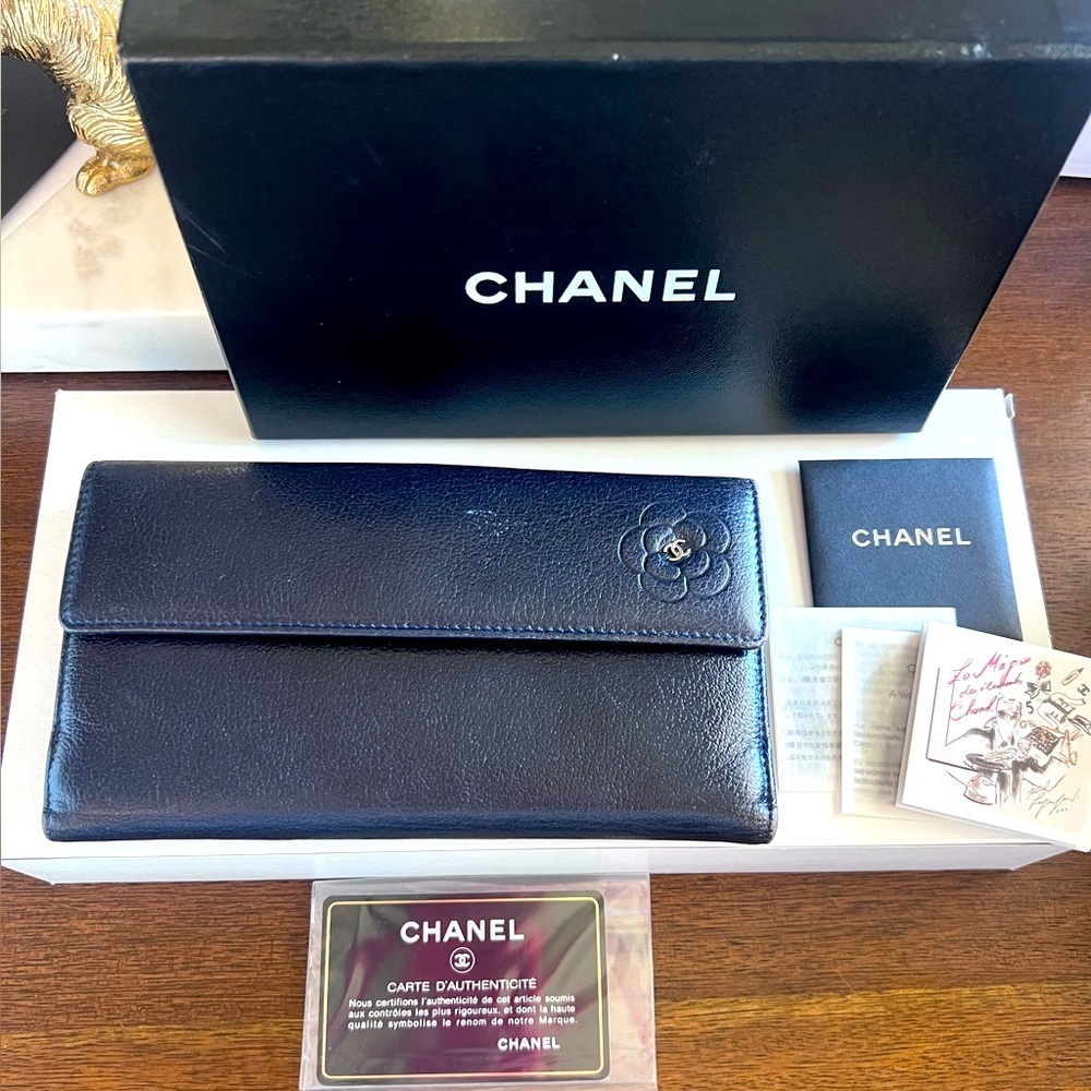 CHANEL Rose Empreinte Leather Wallet with Box and Card